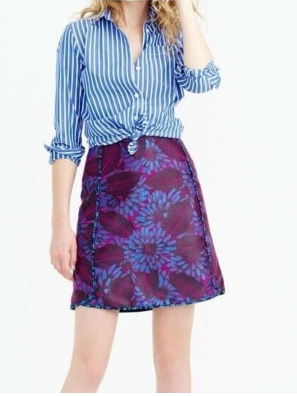 J. Crew midnight Purple Floral A-Line Jacquard skirt